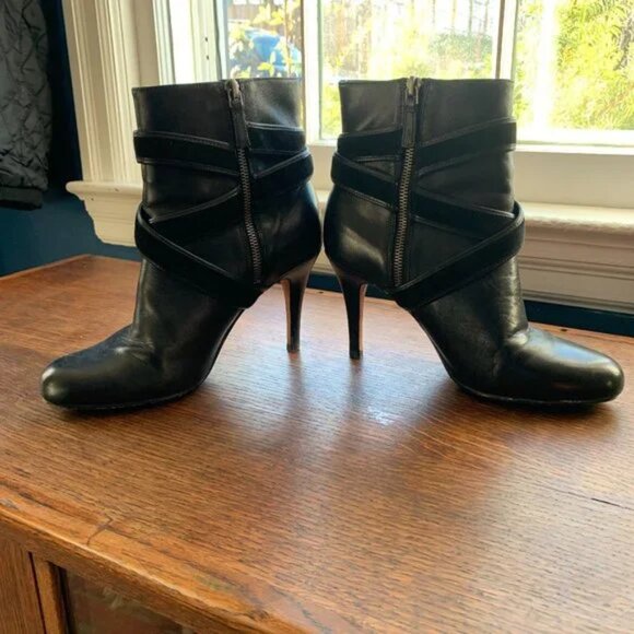 Cole Haan Shoes - Cole Haan NikeAir Black Leather Side Zip Heels Ankle Booties